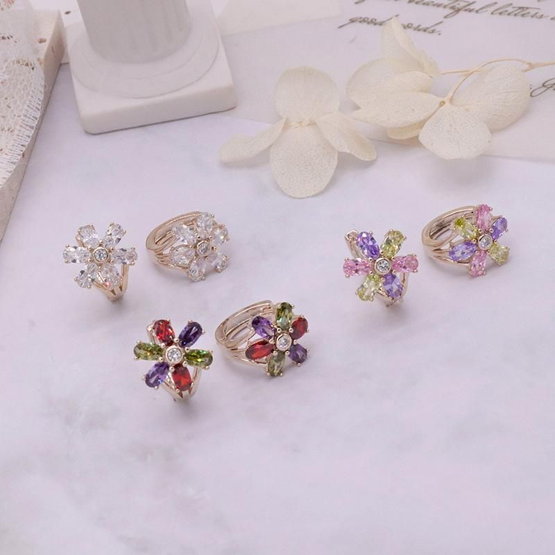 Exquisite Flower Shape Ladies Earrings Zircon Inlaid Earrings