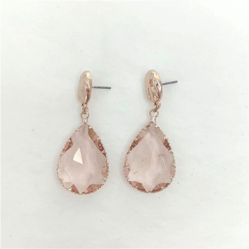 Manufacture Hammered Alloy Stud with Paris Translucent Glass Stone Teardrop Earring for Female Wedding Gift