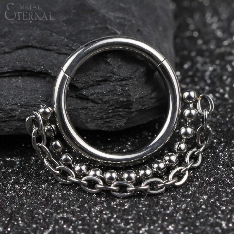 Eternal Metal ASTM F136 Titanium Hinged Clicker Nose Rings with Balls and Chain Piercing Jewelry