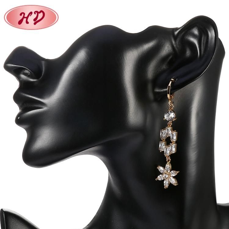 2020 New Fashion Designs Jewelry 18K Gold AAA CZ Stone Long Drop Earring Women