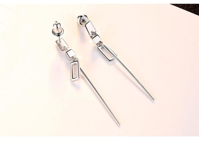 Fashion Jewelry Silver Cupchain Round Earring with Square Chain