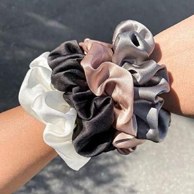 Luxury Women Headband Scrunchie Synthetic Solid Silk Hair Scrunchies