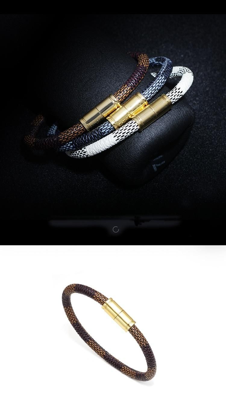 New Fashion Hipster PU Stripe Alloy Magnet Buckle Lovers Bracelet