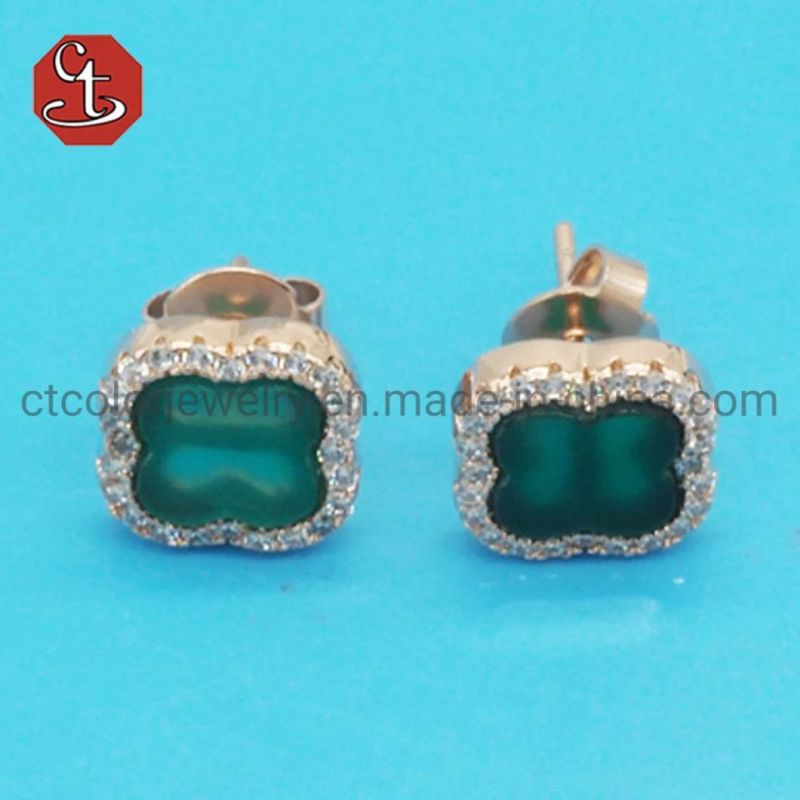 Clover Shape Bracelets for Girl′s Gift 925 Sterling Silver Brass fashion Jewelry Green Onyx flower Bracelets set