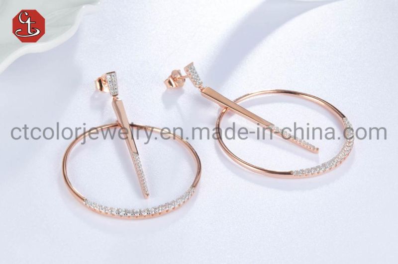 Big Circle Dangle 925 sterling siliver Bling White nature pearl Earrings for women