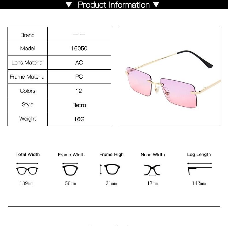 Rimless Sunglasses Women′s Square Small Frame Ocean Sheet Spring Leg Sunglasses