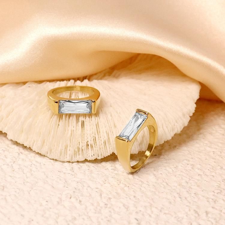 Stainless Steel Ring with CZ Jewelry CZ Ring Large Diamond White Zircon Ring