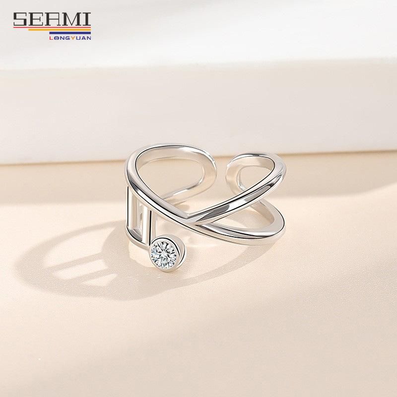 S925 Silver Ring Female Ins Design Texture Geometric Opening Ring