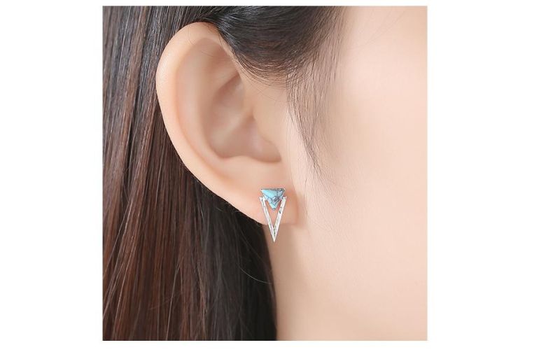 Triangle Inlaid Zircon Gold-Plated Silver Earrings Stud