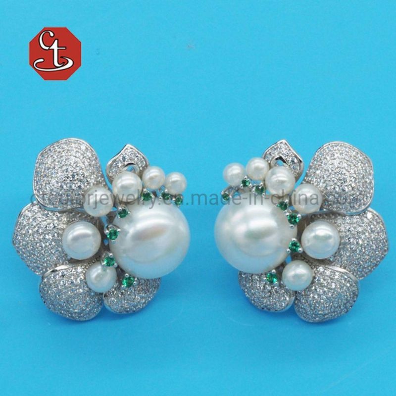 Pearl Silver Stud Earrings Fashion Jewelry Crystal Earring for Women Luxury Silver Jewellery Earrings