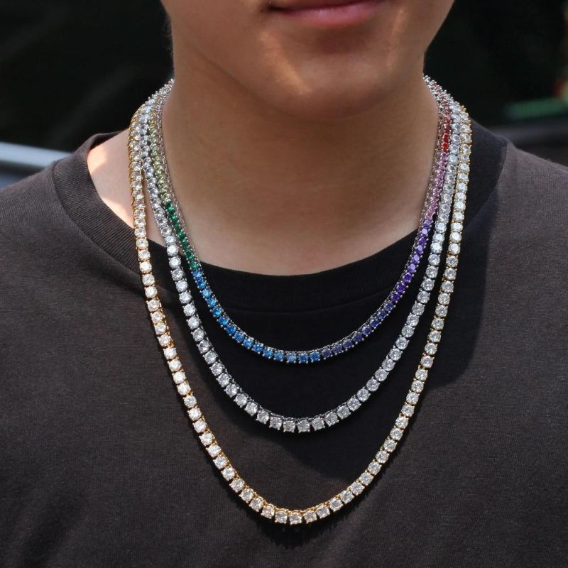 Colored Zircon Tennis Chain Hip Hop Trend Row Necklace