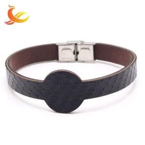 Fashion Men&prime;s Jewelry Genuine Leather Bracelet Stainless Steel Clasp