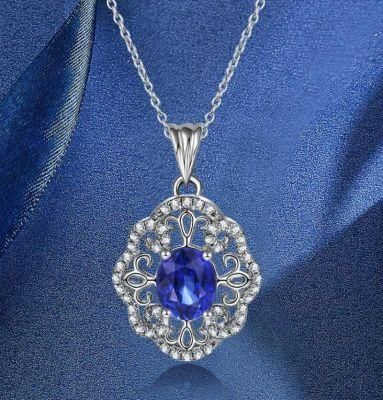 Fine Jewelry 925 Sterling Silver Sapphire Necklace Sapphire Pendant Necklace