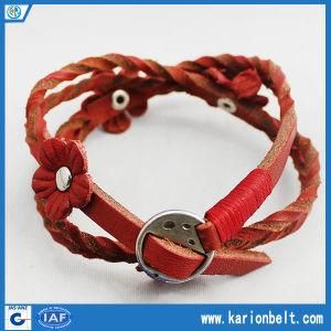 Popular Fashion Flower Bracelet for Lady Full Grain Leather (10-13093)