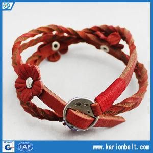 Popular Fashion Flower Bracelet for Lady Full Grain Leather (10-13093)
