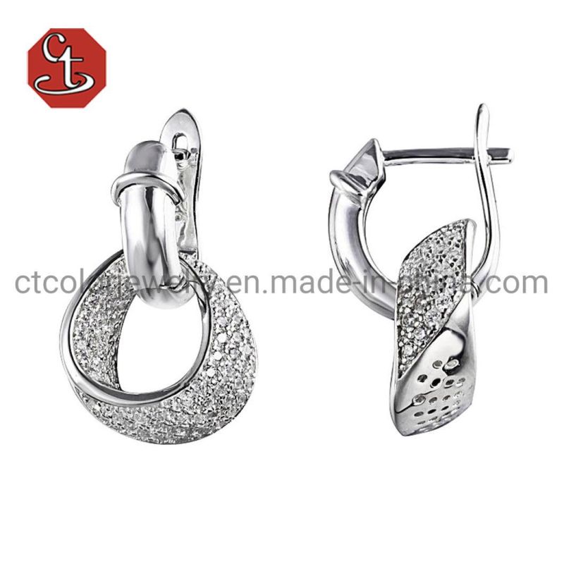 New 2020 CZ Pave and Plain Round Shape Circle Combined Dangle Earrings Silver jewelry Brass Jewelry
