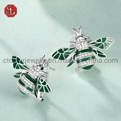 Fashion Jewelry Enamel Bee Earring Omega 925 Silver Earrings for Women Girls
