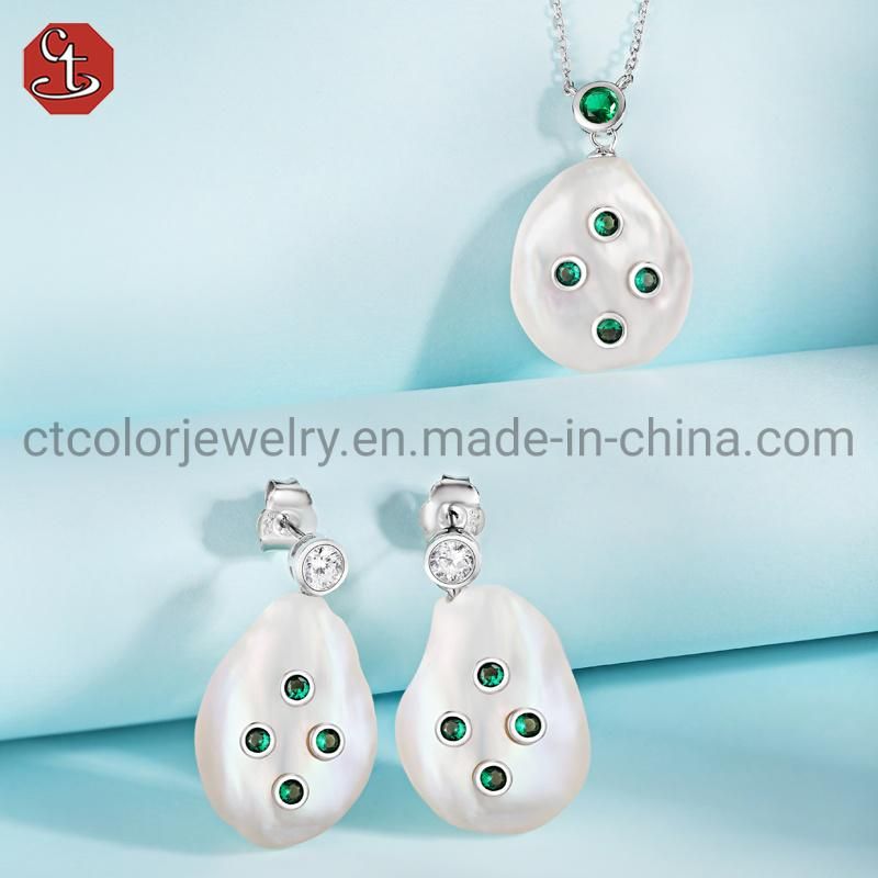 925 silver Elegant Baroque pearl pendent  Jewelry Set for girls