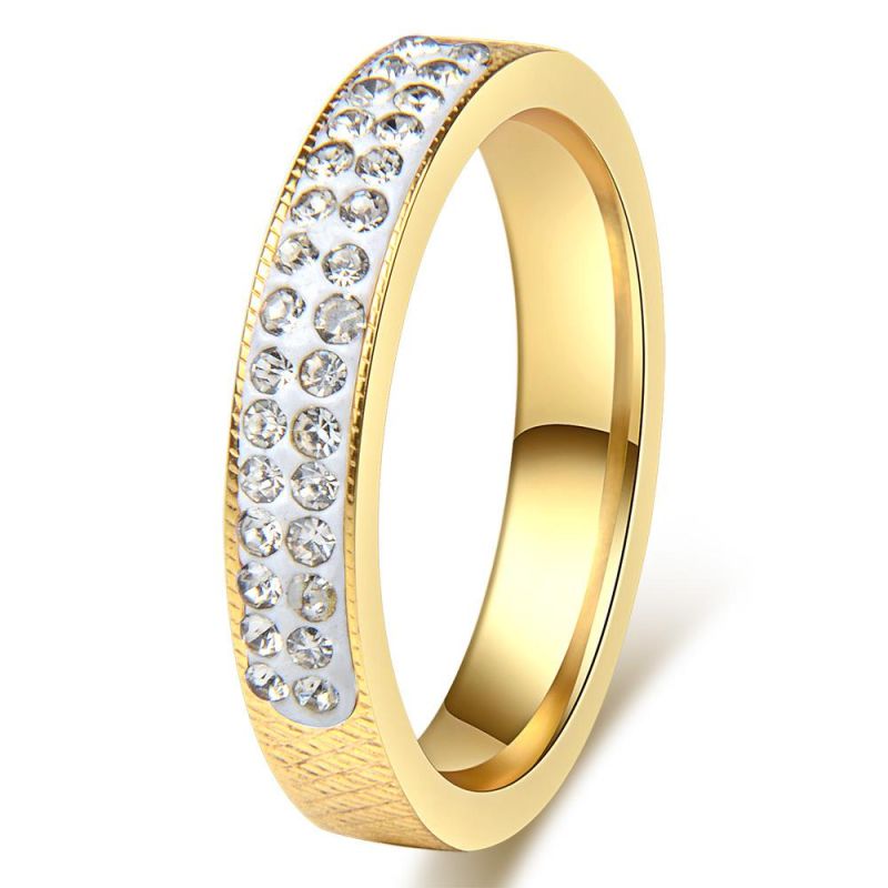 Fashion Jewelry Diamond Engagement Ring 18K Gold Plated Titanium Wedding Ring