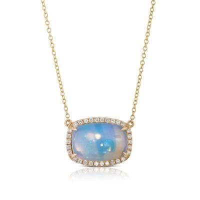 Fashion Necklace 14K Gold Pleated Opal Halo Jewelry Simple Design Prefer for Gift Women Necklace