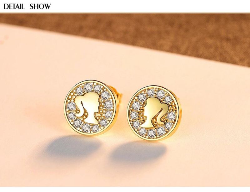 Fashion Jewelry Girl Projection Earring Stud with Cubic Zircon