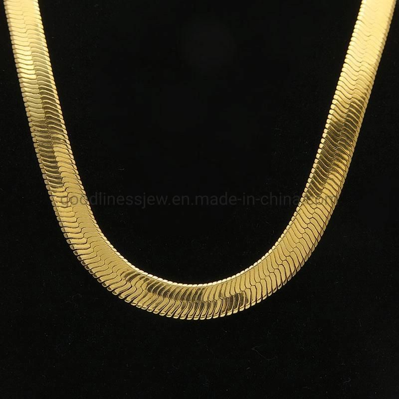 Gold Wide Herringbone Chain Necklace Blade Chain Jewelry Necklace