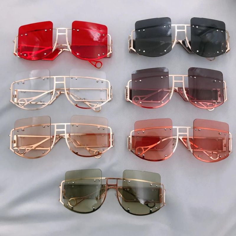 Gold Metal Sunglasses Rimless Frame Colorful Trend Sunglasses