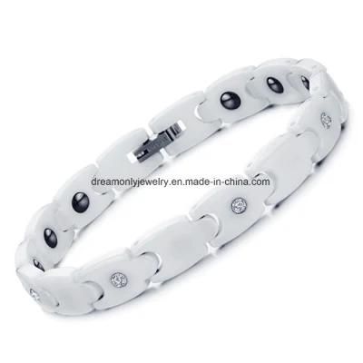 White Health Ceramic Eenergy Bio Magnetic Bracelet with Zircon for Man and Woman