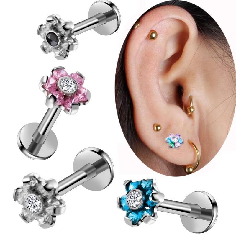 316L Surgical Steel Flower Internally Threaded Labret Body Piercing