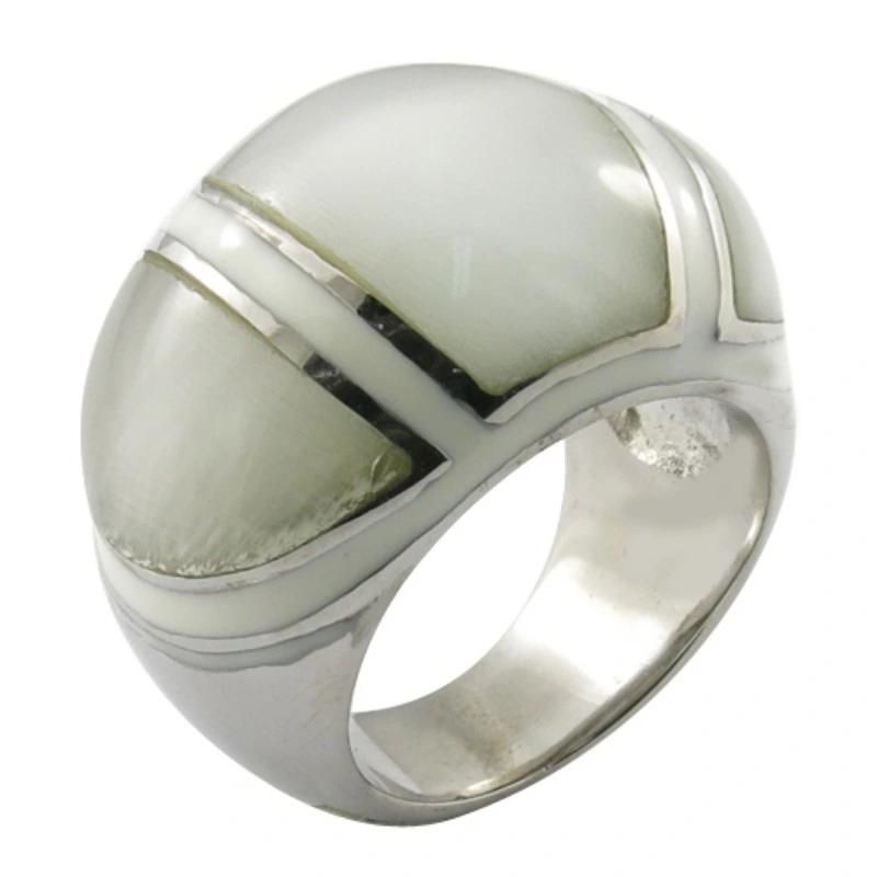 White Ceramic Big Stone Rings Stainless Steel Ring