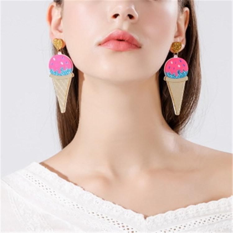 Cute Girl Ice Cream Shape Pink Heart Jocker Earring