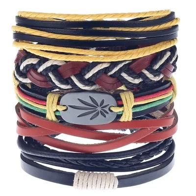 5 Pieces Leather Cuff Bracelet for Men and Women Punk Rock Braided Bracelet Via Brown Black Wristband Handmade Jewelry