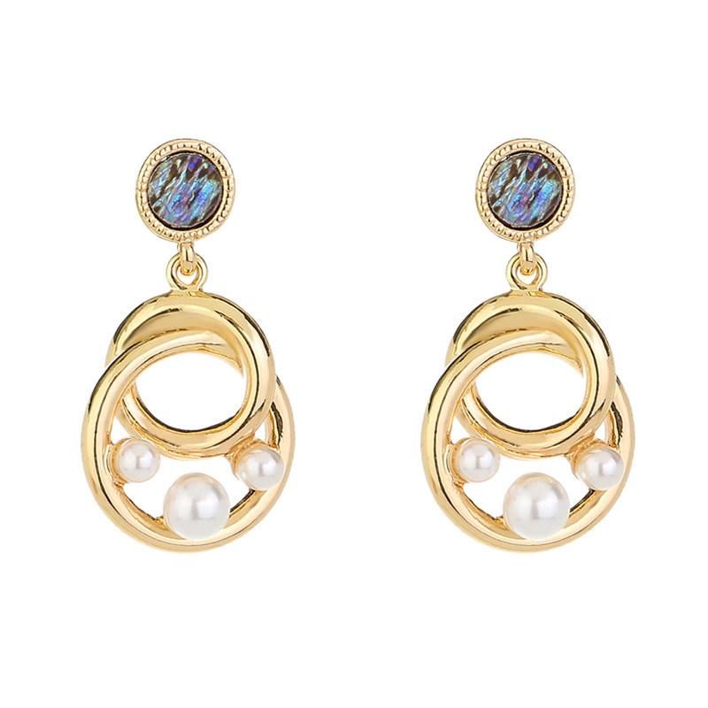 Manufacture New Trendy Fashion Personality Interlocking Double Round Circle Drop Abalone Stud Earrings for Women