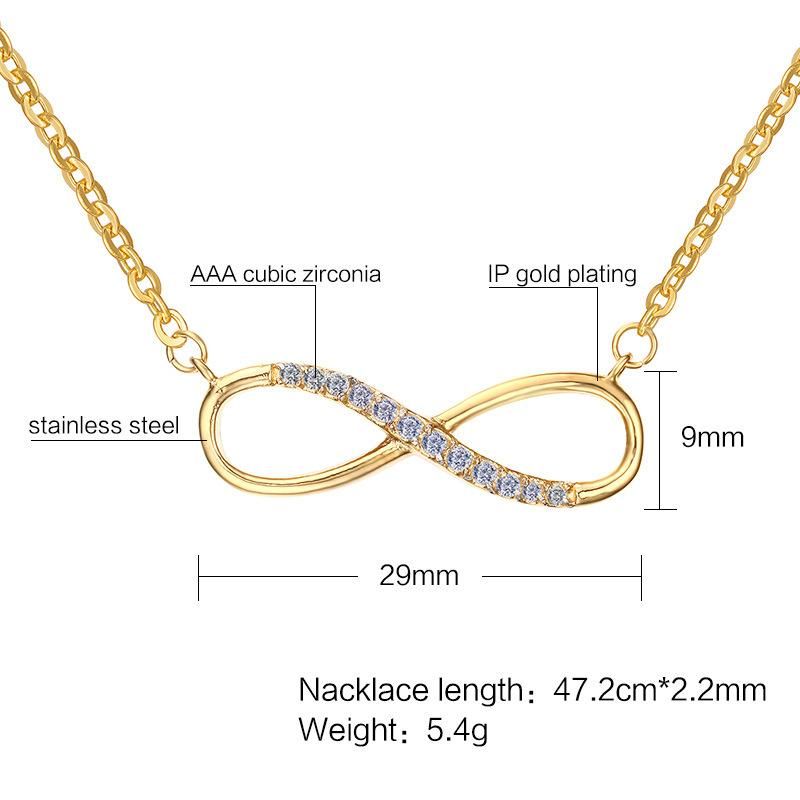 China Wholesale 18K Gold Jewelry Number 8 Shaped Infinity Gem Pendant Necklace