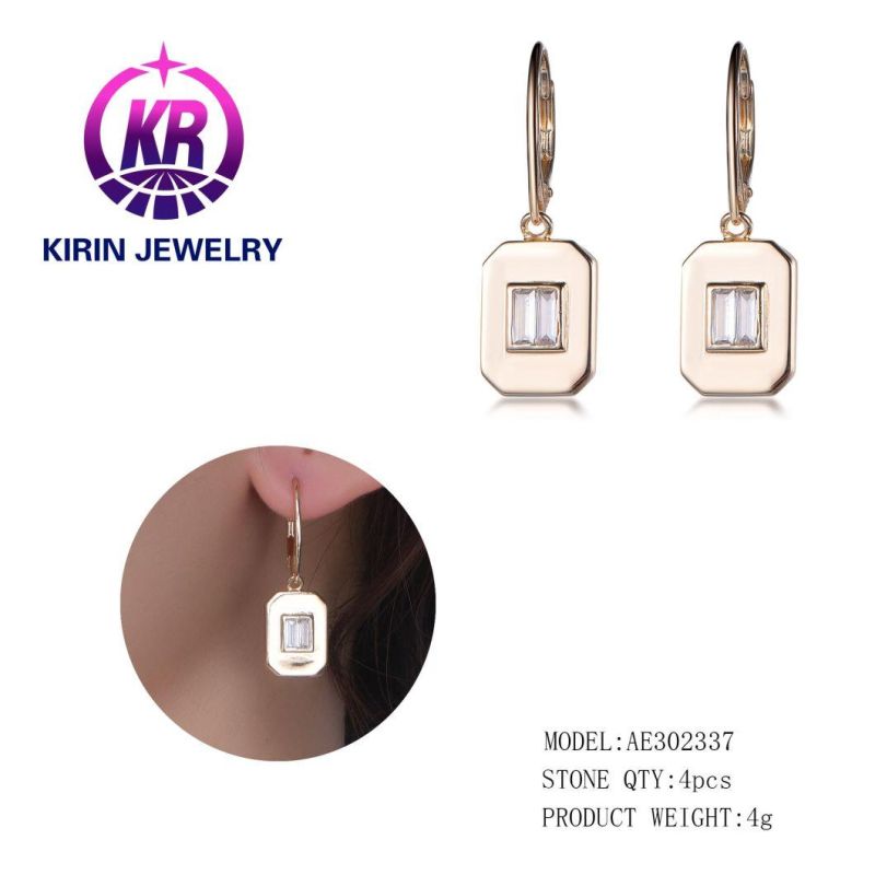 Trendy Minimalist Square Zircon Diamond Pendant 18K Gold Hoop Earrings