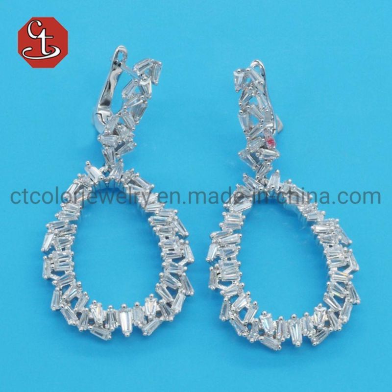 New latestes Baguette TP CZ Stone Pear Drop Earring Brass & Silver Jewelry