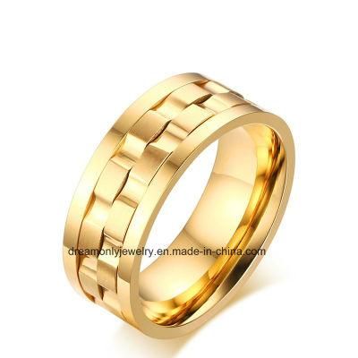 2017 Hot Sell Jewelry 18k Gold Plated Mens 316L Stainless Steel Rotating Gear Wedding Ring