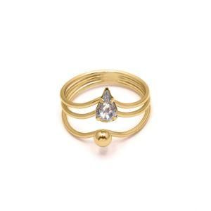 Imitation Fashion Jewelry Brass Metal Women Teardrop Crystal Stone Single Finger Rings
