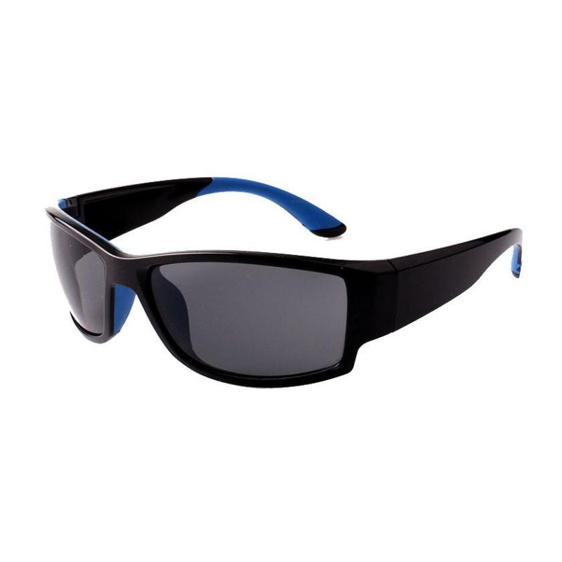 Small Black Frame Sport Sunglasses with Blue Tips