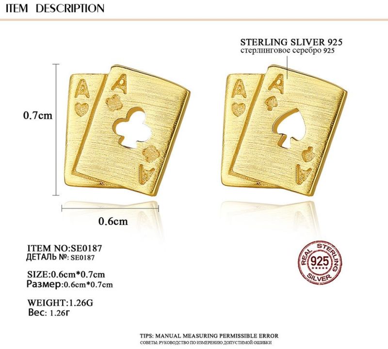 Fashion Jewelry Playing Cards Design Sliver Ear Piercing Stud