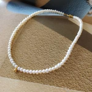 High Quality Natural Fresh Water Pearl Choker Necklace Ball Pendant Brass Plated with Real Gold Chain Necklace for Girl