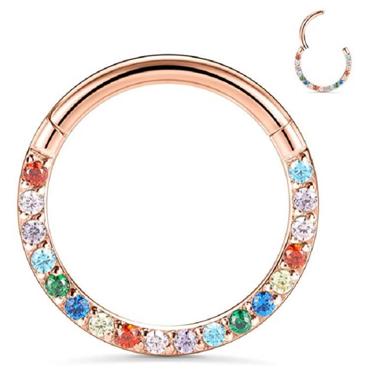 ASTM F136 Titanium Setting Colorful Zirconia Hinged Segment Clicker Body Piercing Jewelry