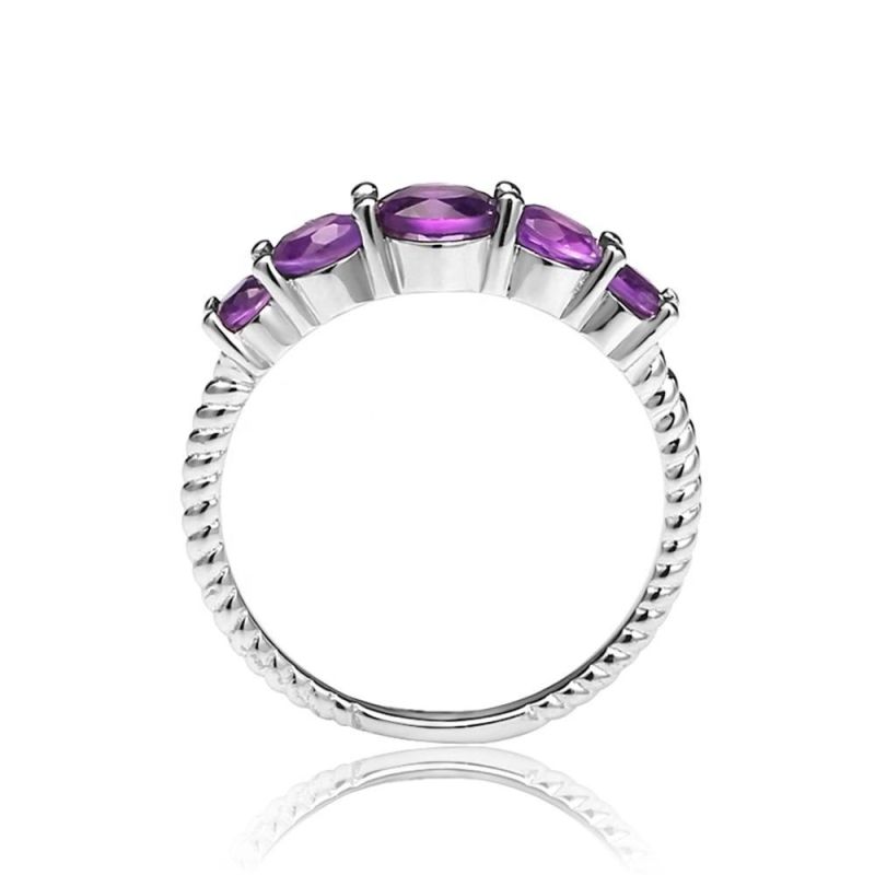 Milo Classic Ring Round Natural Amethyst Rope Band Ring 925 Sterling Silver Jewelry Women Fashion Wedding Ring