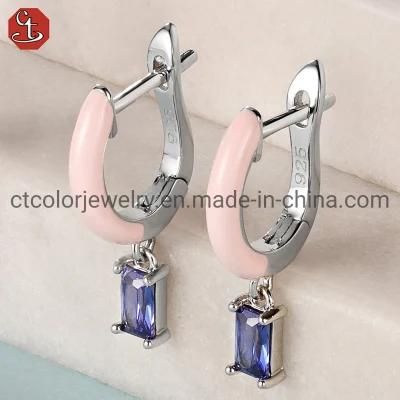 Color Enamel Natural Gemstone 925 Sterling Silver Stud Earrings