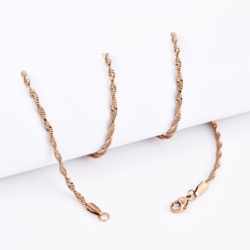 Hot Selling Fashion Accessories Classic Stainless Steel Necklace Design Twisted Push Chain Layering Jewelry