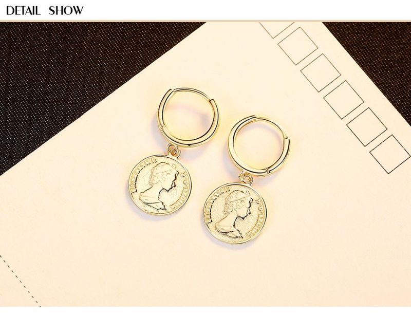 Fashion Jewelry Flat Commemorative Coins Shape Earring Stud
