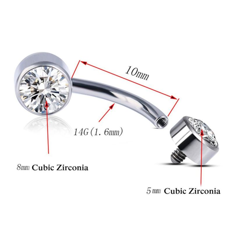 Fashion Jewelry G23 Solid Titanium Piercing Double Stones Navel Curves Curved Belly Ring Tpn012