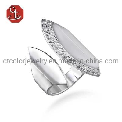Fashion Jewelry Asymmetric Silver or Brass Rings Open Ring with CZ