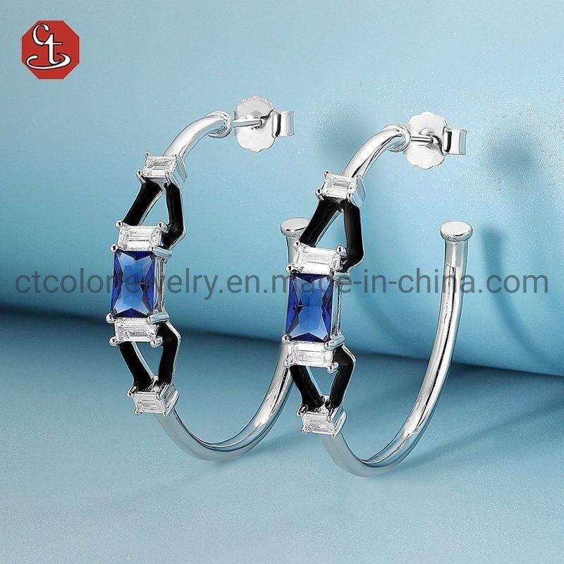Wholesale Fashion Jewelry Jewellery 925 Sterling Silver Blue Gemstone Enamel Earrings