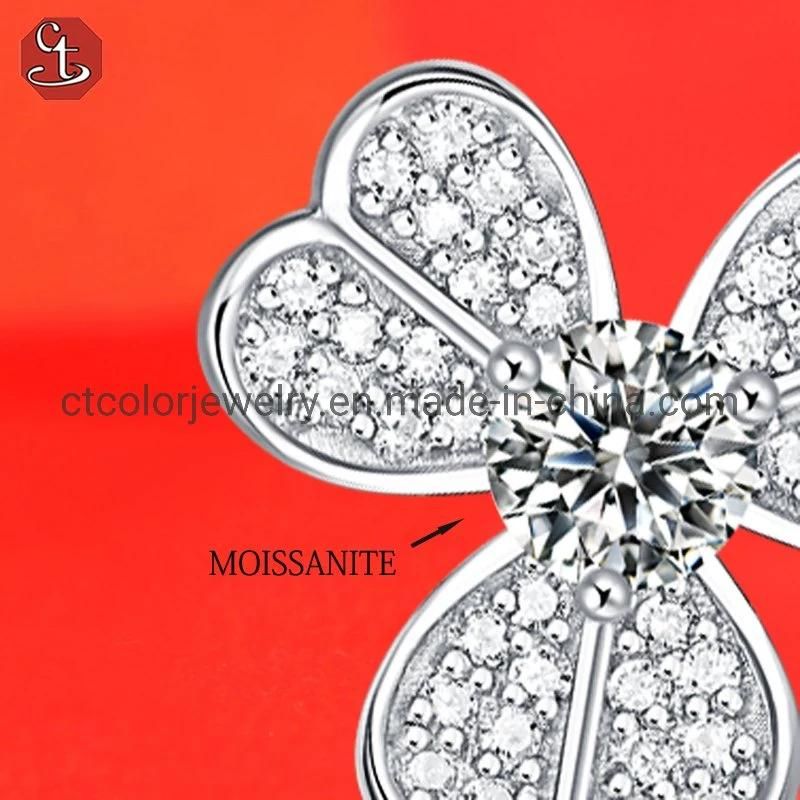Moissanite jewelry lucky heart clover ear stud 925 sterling silver fashion jewelry earrings for girls